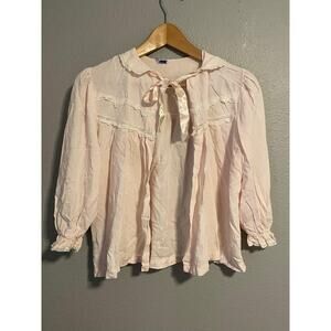 Vintage Lady Leandra Sleep Shirt Womens Medium Tie Pink Peter Pan Collar 70s